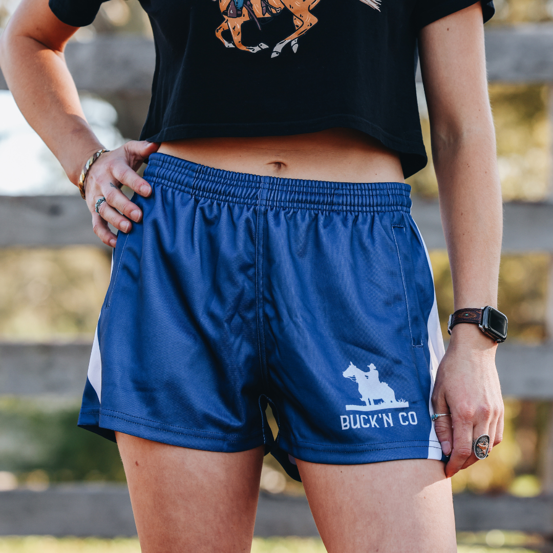 Footy Shorts - Navy & White