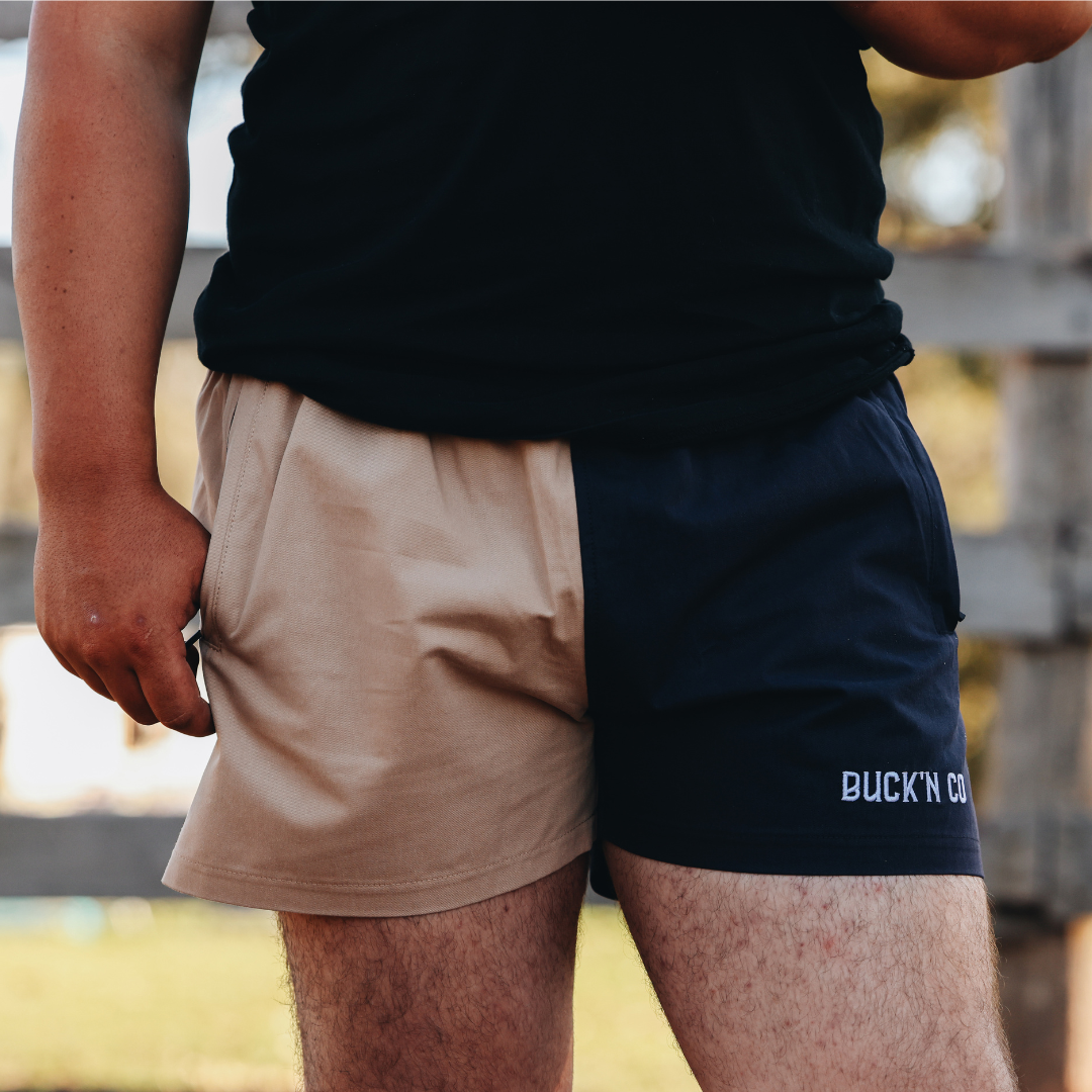 Rugby Shorts - Navy & Tan