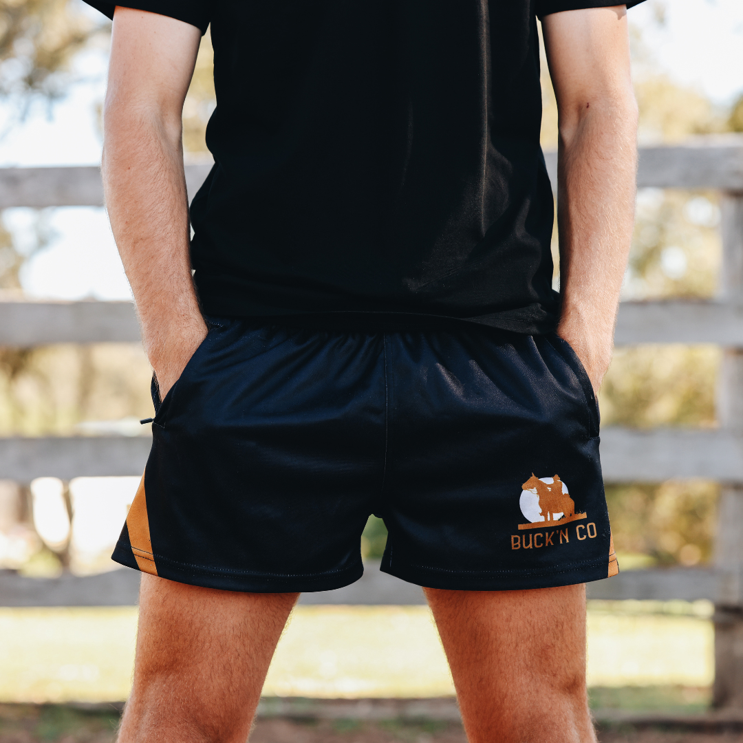 Footy Shorts - Black & Tan