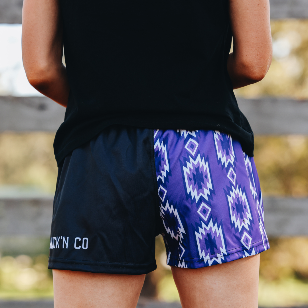 Footy Shorts - Purple Aztec