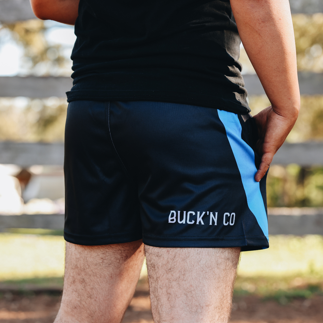 Footy Shorts - Black & Blue