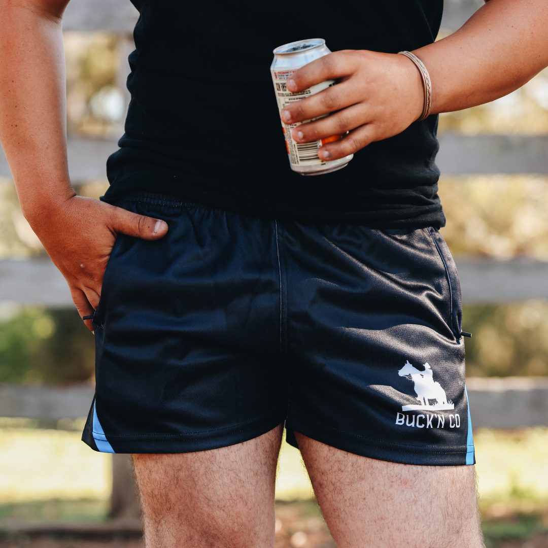 Footy Shorts - Black & Blue