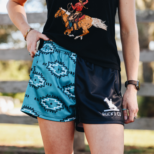 Footy Shorts - Teal Aztec