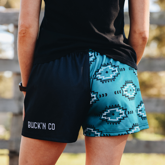 Footy Shorts - Teal Aztec