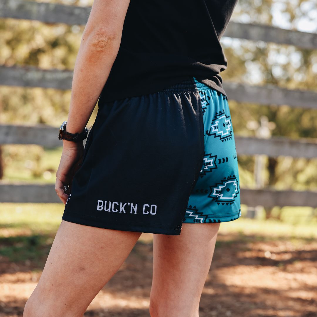 Footy Shorts - Teal Aztec