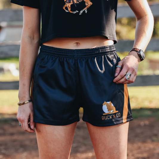 Footy Shorts - Black & Tan