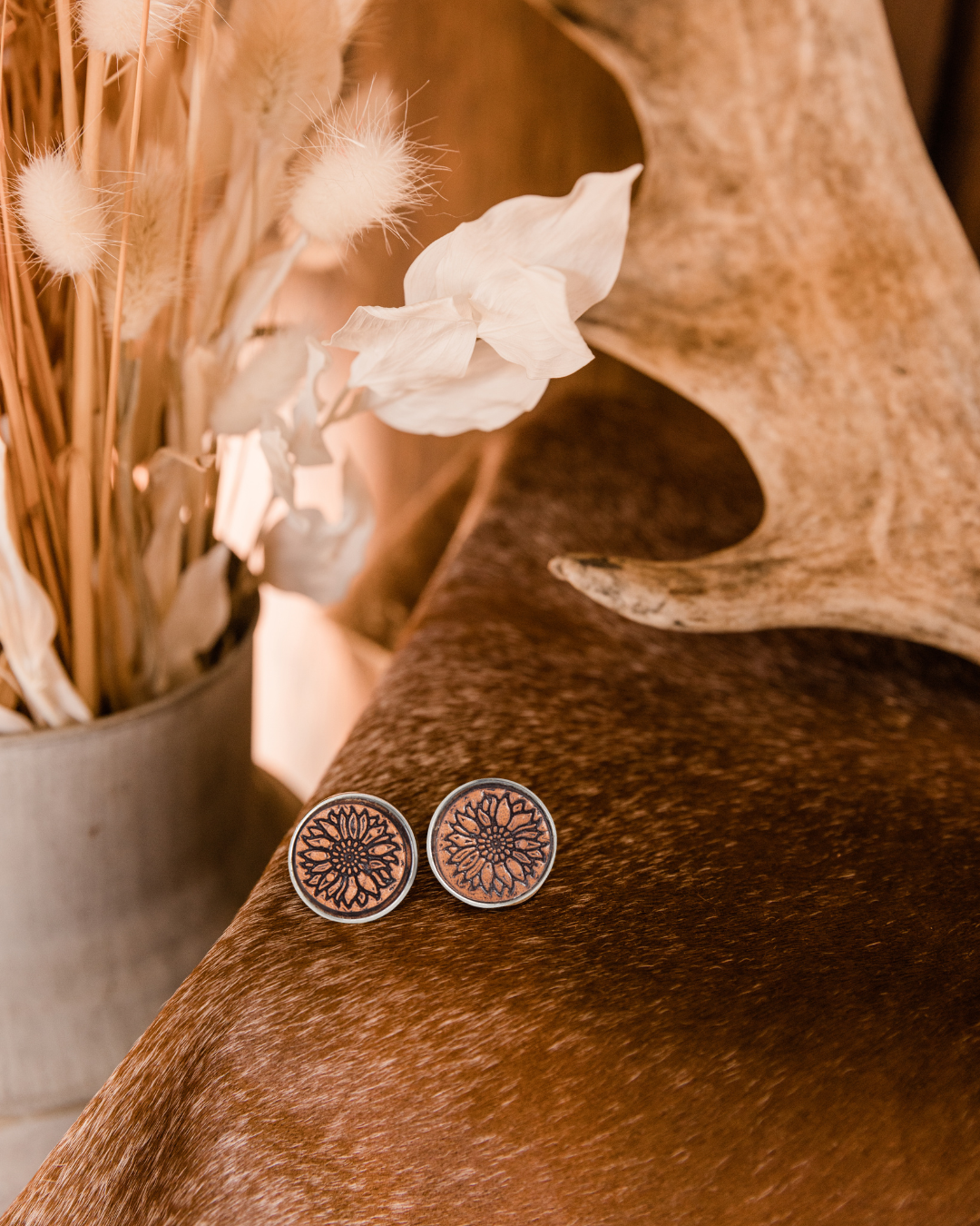 Tooled Leather Stud Earrings