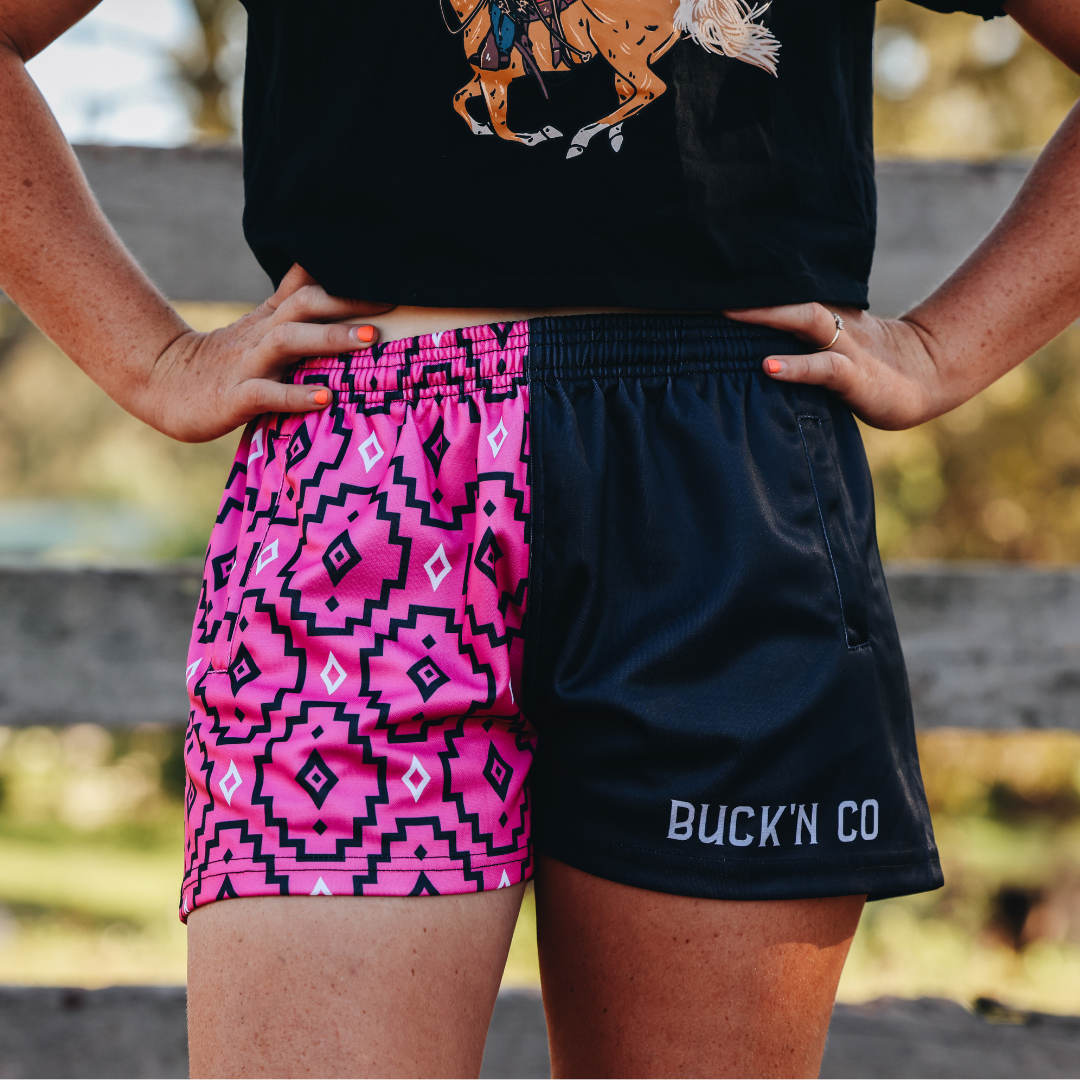 Footy Shorts - Pink Aztec