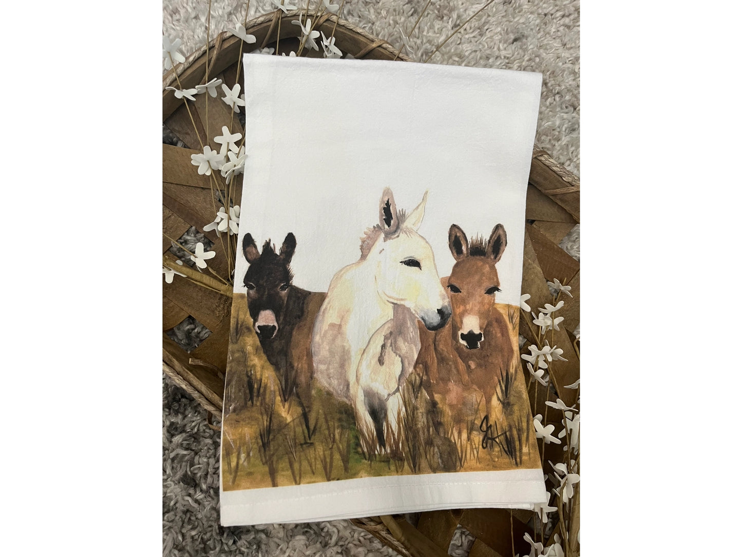 Three Donkeys Tea Towel