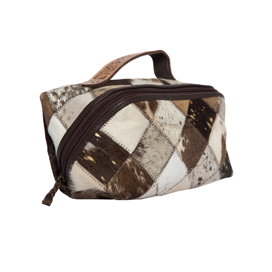 Mini Patchwork Cowhide Toiletry Bag