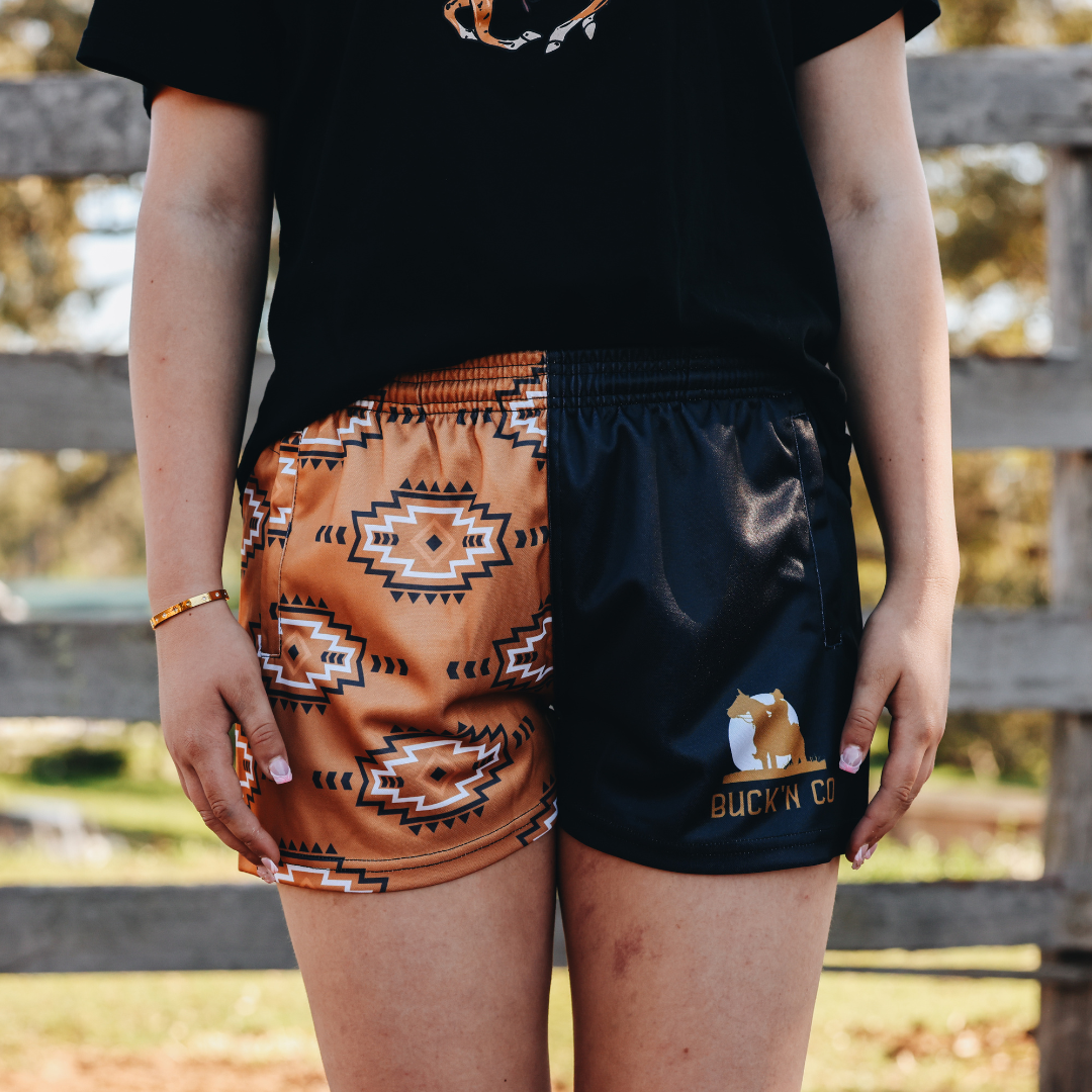 Footy Shorts - Rust Aztec