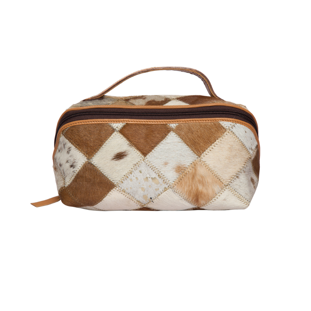 Mini Patchwork Cowhide Toiletry Bag