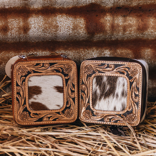 Cowhide & Tooled Leather Jewellery Case - Mini