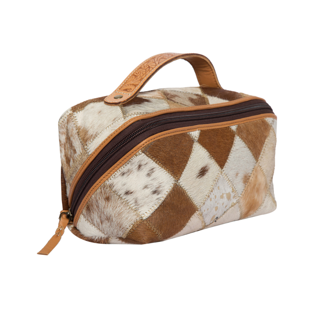 Mini Patchwork Cowhide Toiletry Bag