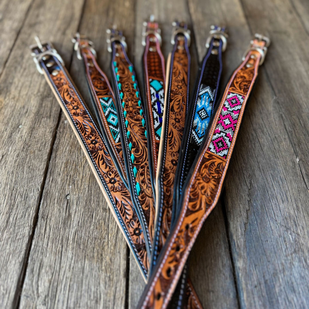 Tooled Leather Dog Collar - Floral