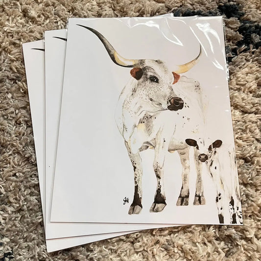 Longhorn Cow & Calf Print