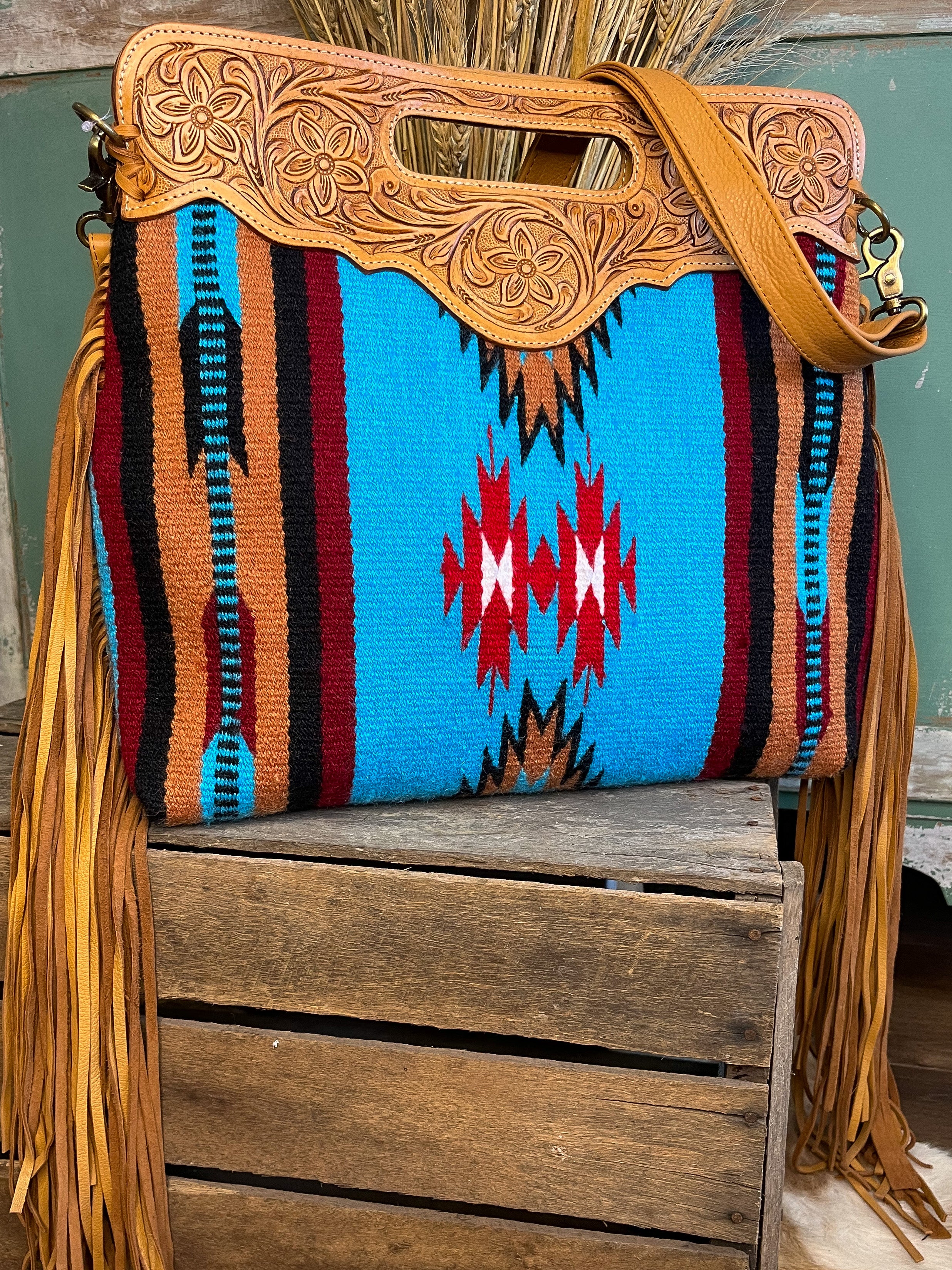 Saddle blanket purse with fringe wholesale hot sale